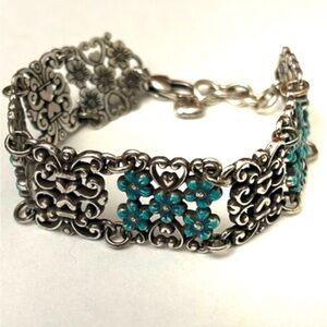 🩵 RARE BRIGHTON VINTAGE 🩵 Filigree Turquoise with Flower Accents Bracelet